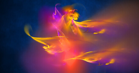 Generative fractal art. Abstract colorful glowing shapes. Fantasy light background. Digital fractal art wallpaper. 3d rendering 