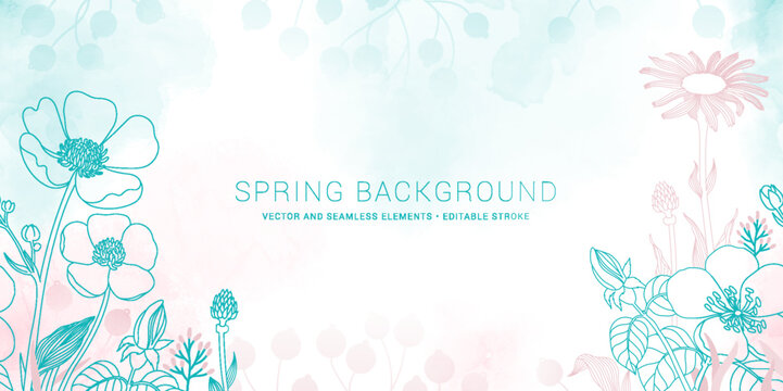 Abstract art background vector. Luxury minimal style wallpaper with golden line art flower and botanical leaves, Organic shapes, Watercolor. Vector background for banner, poster, Web and packaging