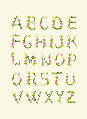 Print. Flower alphabet. Poster. Letters from plants.