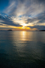 Sunset over the Adriatic sea in Montenegro. Last minutes of sunset