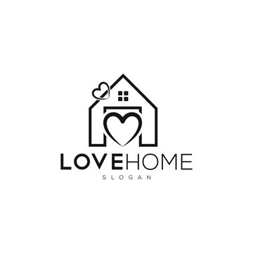 love home logo design. Home logo with love.