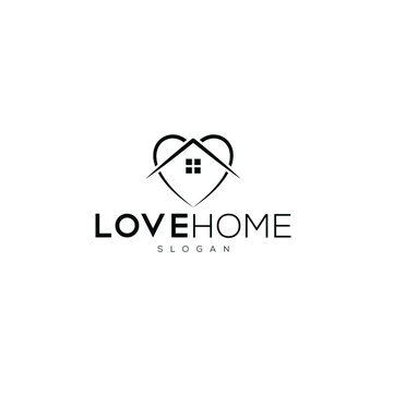 love home logo design. Home logo with love.