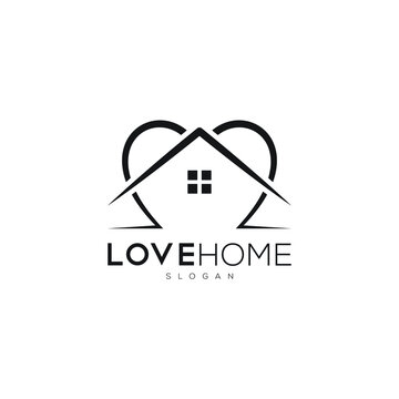 love home logo design. Home logo with love.