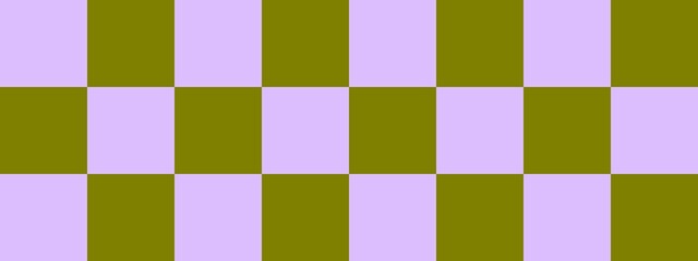 Checkerboard banner. Olive and Lavender colors of checkerboard. Big squares, big cells. Chessboard, checkerboard texture. Squares pattern. Background.