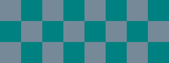 Checkerboard banner. Teal and Light Slate Grey colors of checkerboard. Big squares, big cells. Chessboard, checkerboard texture. Squares pattern. Background.