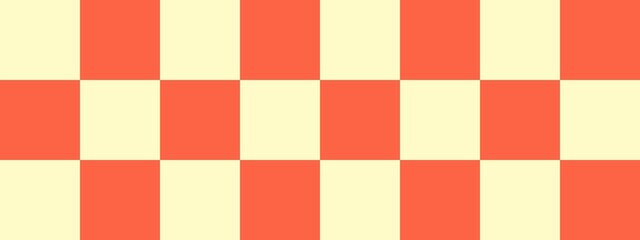 Checkerboard banner. Tomato and Beige colors of checkerboard. Big squares, big cells. Chessboard, checkerboard texture. Squares pattern. Background.