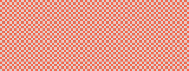 Checkerboard banner. Light grey and Tomato colors of checkerboard. Small squares, small cells. Chessboard, checkerboard texture. Squares pattern. Background.