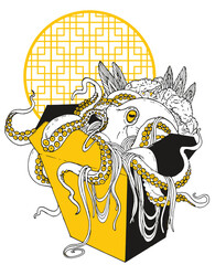 noodles with octopus in a box