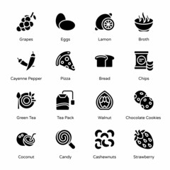 Food and Drinks Glyph Icons - Solid, Vectors