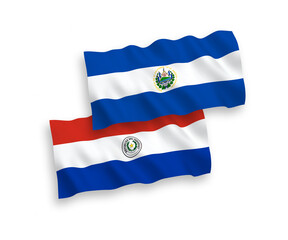 Flags of Republic of El Salvador and Paraguay on a white background