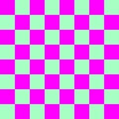 Checkerboard 8 by 8. Mint and Magenta colors of checkerboard. Chessboard, checkerboard texture. Squares pattern. Background.