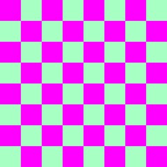 Checkerboard 8 by 8. Mint and Magenta colors of checkerboard. Chessboard, checkerboard texture. Squares pattern. Background.