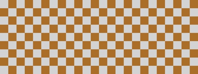 Checkerboard banner. Brown and Light grey colors of checkerboard. Small squares, small cells. Chessboard, checkerboard texture. Squares pattern. Background.