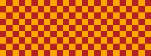Checkerboard banner. Firebrick and Orange colors of checkerboard. Small squares, small cells. Chessboard, checkerboard texture. Squares pattern. Background.