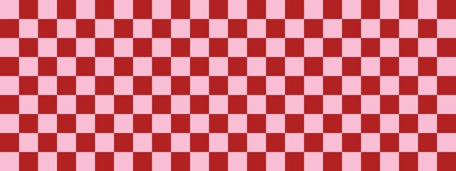 Checkerboard banner. Firebrick and Pink colors of checkerboard. Small squares, small cells. Chessboard, checkerboard texture. Squares pattern. Background.