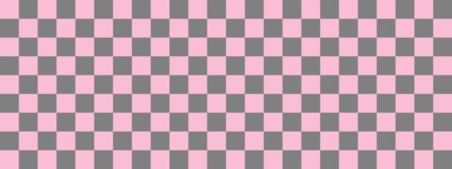 Checkerboard banner. Grey and Pink colors of checkerboard. Small squares, small cells. Chessboard, checkerboard texture. Squares pattern. Background.