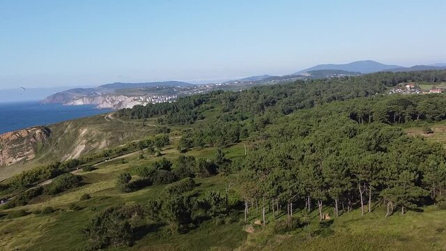 aerial footage of cliffs in the sea, in the coast of the basque country