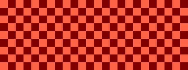 Checkerboard banner. Maroon and Tomato colors of checkerboard. Small squares, small cells. Chessboard, checkerboard texture. Squares pattern. Background.
