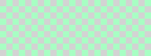 Checkerboard banner. Mint and Light grey colors of checkerboard. Small squares, small cells. Chessboard, checkerboard texture. Squares pattern. Background.