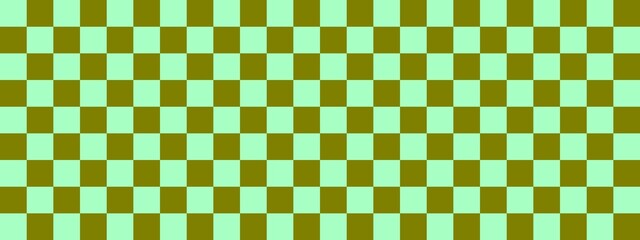 Checkerboard banner. Olive and Mint colors of checkerboard. Small squares, small cells. Chessboard, checkerboard texture. Squares pattern. Background.