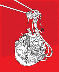 noodles in a plate with egg and onion