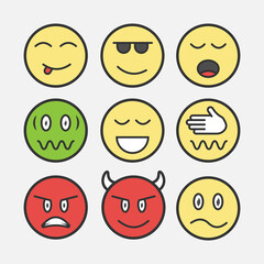Emoticon Set Flat Vector Illustration Icon On White Background for web, landing page, sticker, banner