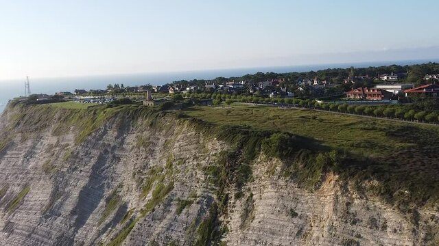 aerial footage of cliffs in getxo, in the basque coast