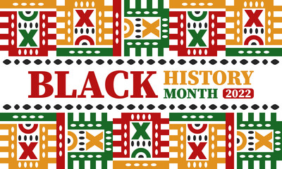 Black History Month in February. African American Culture and History. Celebrated annual in United States and Canada. In October in Great Britain. Vector poster, tradition ornament illustration