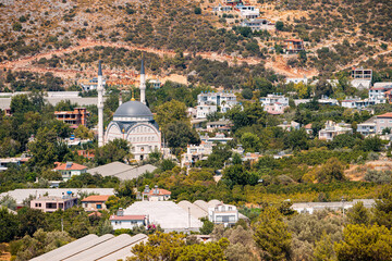 Mosque with minarets in a village in the heartland of Turkey