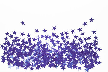 Christmas border with star confetti. Holiday background for New Year in very peri trendy color of the year 2022.
