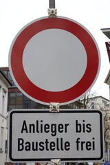 Red and white German traffic sign 250 'Durchfahrt verboten' (No vehicles of any kind) with...