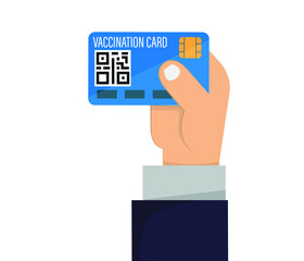 hand holding vaccination card. editable vector.
