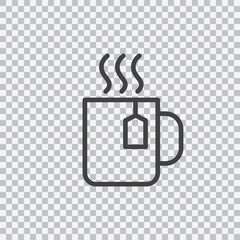 Tea mug outline icon. Hot drink. Vector isolated on transparent background.