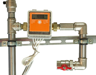 connections of water pipes with valves and pressure sensors
