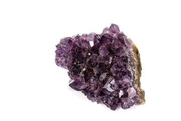 Amethyst Crystal Druse  macro mineral on white background close up