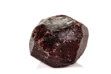 macro mineral stone  Garnet, on a white background