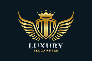 Luxury royal wing Letter MM crest Gold color Logo vector, Victory logo, crest logo, wing logo, vector logo template.