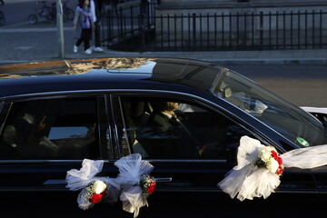 Bride and groom car