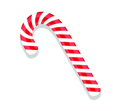 Sweet red and white striped Christmas candy cane isolated on background 