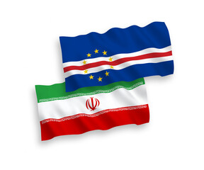 Flags of Republic of Cabo Verde and Iran on a white background