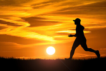 silhouette of a person running on the sunset