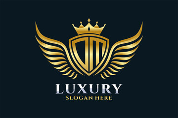 Luxury royal wing Letter OM crest Gold color Logo vector, Victory logo, crest logo, wing logo, vector logo template. - obrazy, fototapety, plakaty