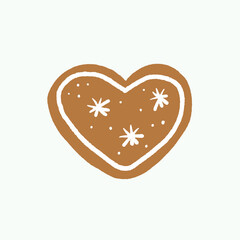 solated hand drawn Christmas heart shaped gingerbread cookie