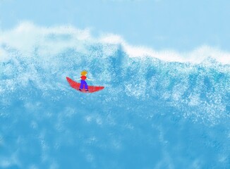 サーフィンをする少年