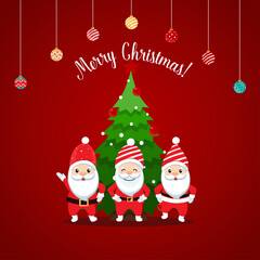 Fototapeta na wymiar Santa Claus and Christmas tree. Merry Christmas and Happy New Year background. Vector illustration.