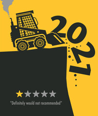 Tractor bulldozer at work on the construction site, Happy New Year 2021 card