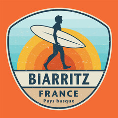 Biarritz, France, Basque Country, abstract stamp or emblem - obrazy, fototapety, plakaty