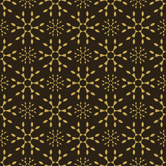 Abstract background pattern with golden snowflakes on black background. Fabric texture swatch, seamless wallpaper. Vector illustration