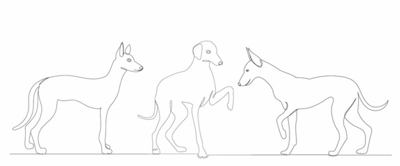 dogs, drawing by one continuous line, sketch