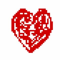 Naklejka premium pixel art of red heart on white background